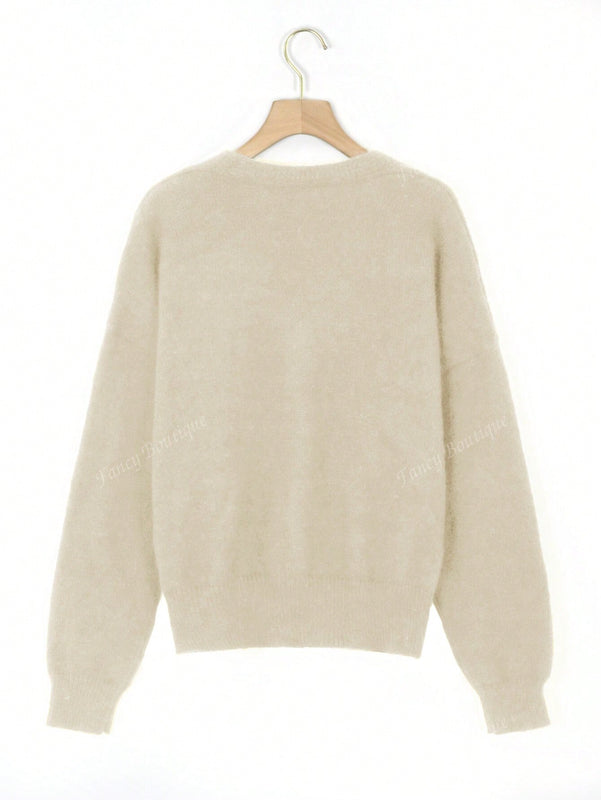 Nuevo cardigan de punto de manga larga informal con cuello en v y abotonado, color negro, para mujeres, adecuado como prenda de abrigo, estilo otono/invierno 2024