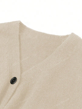 Nuevo cardigan de punto de manga larga informal con cuello en v y abotonado, color negro, para mujeres, adecuado como prenda de abrigo, estilo otono/invierno 2024