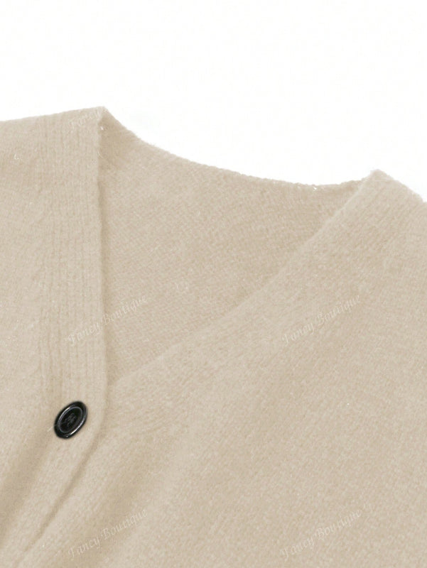 Nuevo cardigan de punto de manga larga informal con cuello en v y abotonado, color negro, para mujeres, adecuado como prenda de abrigo, estilo otono/invierno 2024