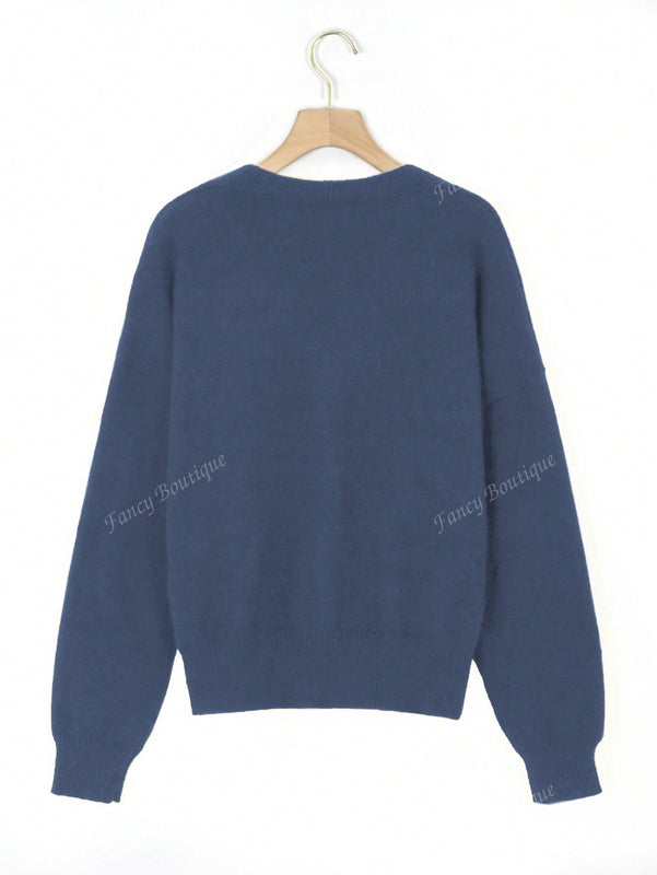 Nuevo cardigan de punto de manga larga informal con cuello en v y abotonado, color negro, para mujeres, adecuado como prenda de abrigo, estilo otono/invierno 2024
