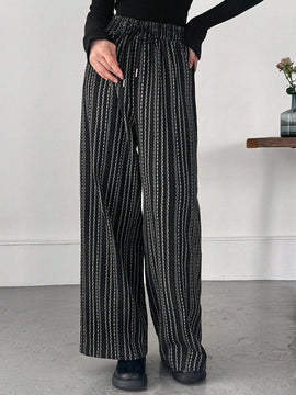 Friful pantalones anchos de mujer con cordon en la cintura, estilo casual para uso diario, con rayas