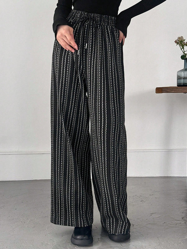 Friful pantalones anchos de mujer con cordon en la cintura, estilo casual para uso diario, con rayas