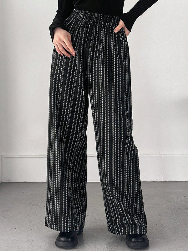 Friful pantalones anchos de mujer con cordon en la cintura, estilo casual para uso diario, con rayas