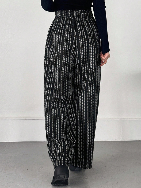 Friful pantalones anchos de mujer con cordon en la cintura, estilo casual para uso diario, con rayas