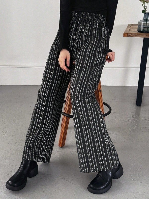 Friful pantalones anchos de mujer con cordon en la cintura, estilo casual para uso diario, con rayas