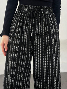 Friful pantalones anchos de mujer con cordon en la cintura, estilo casual para uso diario, con rayas
