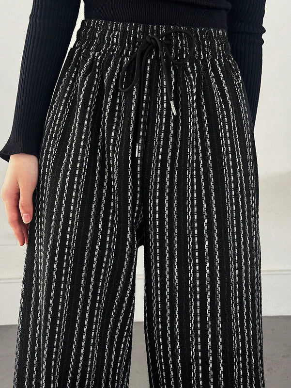 Friful pantalones anchos de mujer con cordon en la cintura, estilo casual para uso diario, con rayas