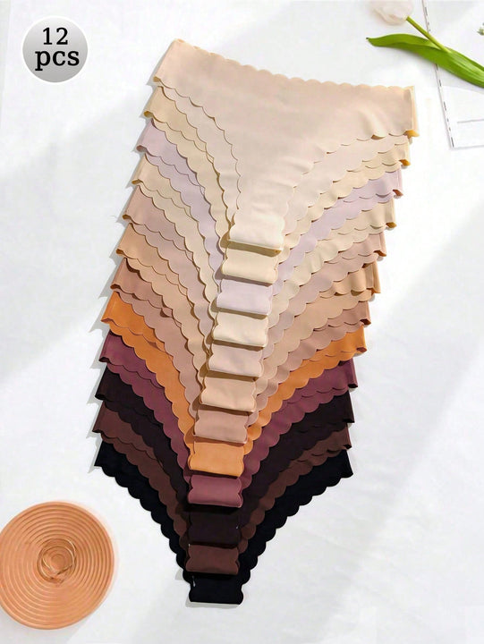 Paquete de 12 bragas de bikini sin costuras con ribete ondulado para mujeres, multicolor