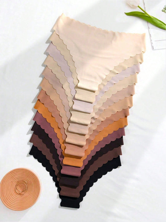 Paquete de 12 bragas de bikini sin costuras con ribete ondulado para mujeres, multicolor