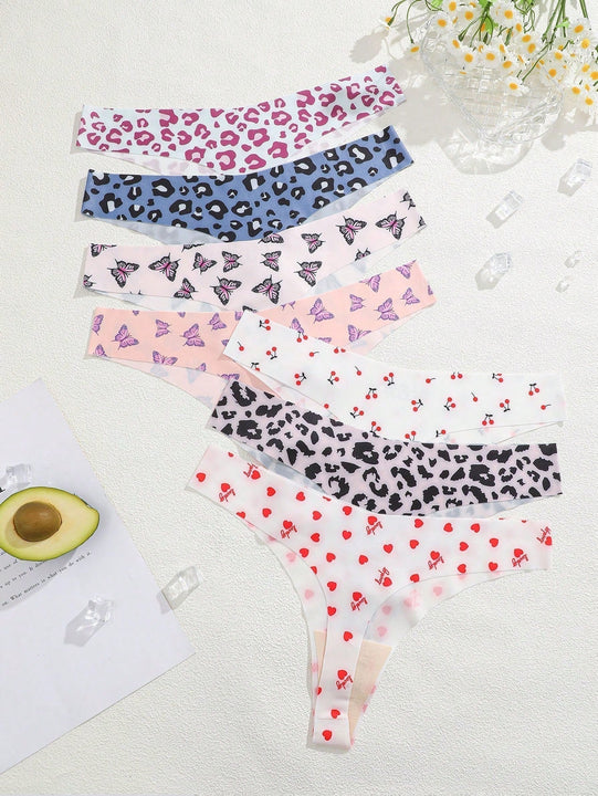 Finetoo set de 7 piezas de pantys tipo tanga de mujer con estampado de leopardo sin costuras y sexy