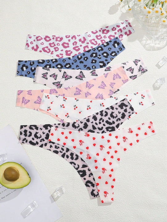 Finetoo set de 7 piezas de pantys tipo tanga de mujer con estampado de leopardo sin costuras y sexy