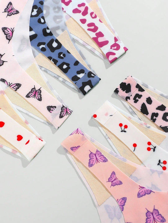 Finetoo set de 7 piezas de pantys tipo tanga de mujer con estampado de leopardo sin costuras y sexy