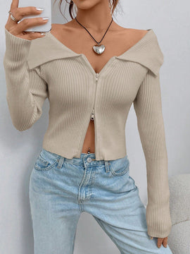 Ezwear chaqueta tipo cardigan de ajuste cenido con hombros descubiertos y cremallera
