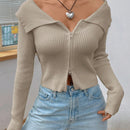 Ezwear chaqueta tipo cardigan de ajuste cenido con hombros descubiertos y cremallera