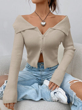 Ezwear chaqueta tipo cardigan de ajuste cenido con hombros descubiertos y cremallera