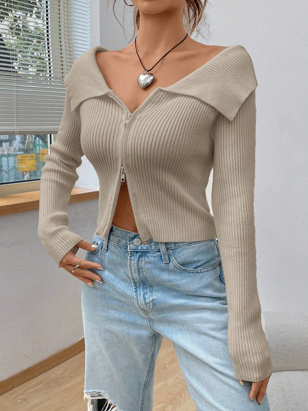 Ezwear chaqueta tipo cardigan de ajuste cenido con hombros descubiertos y cremallera