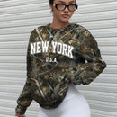 Ezwear sudadera holgada de cuello redondo de manga larga con patron de hojas de arce y ramas para mujer, adecuada para otono/invierno