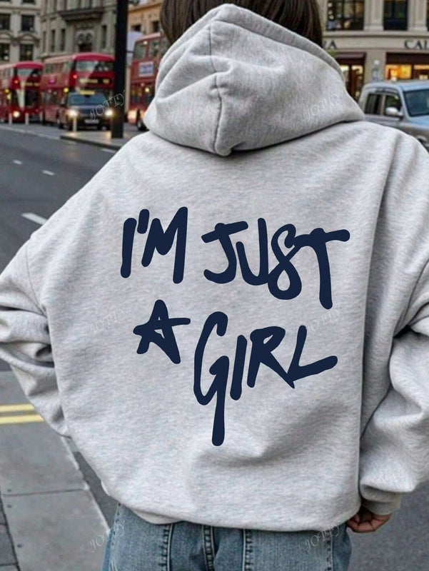 Sudadera con capucha negra holgada de mujer con estampado de lema, hombros caidos y cordon, primavera y otono