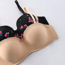 Set de 2 sujetadores de moda con estampado floral y de unicolor con encaje a contraste para mujeres