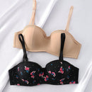 Set de 2 sujetadores de moda con estampado floral y de unicolor con encaje a contraste para mujeres