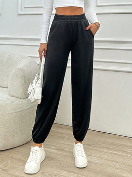 Pantalones jogger de mujer de bolsillo diagonal de unicolor