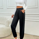 Pantalones jogger de mujer de bolsillo diagonal de unicolor