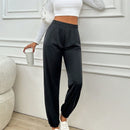 Pantalones jogger de mujer de bolsillo diagonal de unicolor