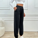 Pantalones jogger de mujer de bolsillo diagonal de unicolor