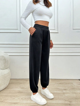 Pantalones jogger de mujer de bolsillo diagonal de unicolor