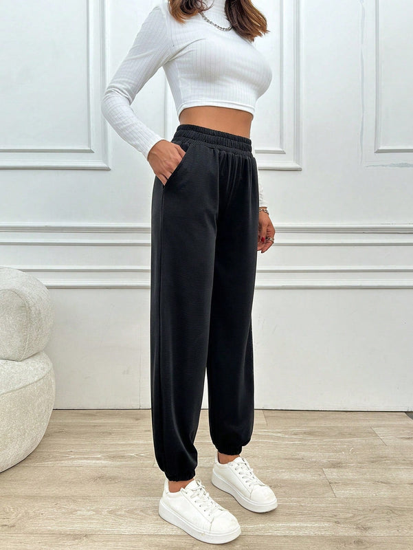 Pantalones jogger de mujer de bolsillo diagonal de unicolor