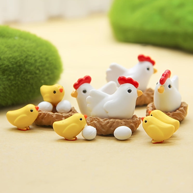 8 piezas de juego de familia de pollo mini de resina - Accesorios para jardín de hadas para patio, césped y escritorio, kit de regalo DIY perfecto, decoración de pollo