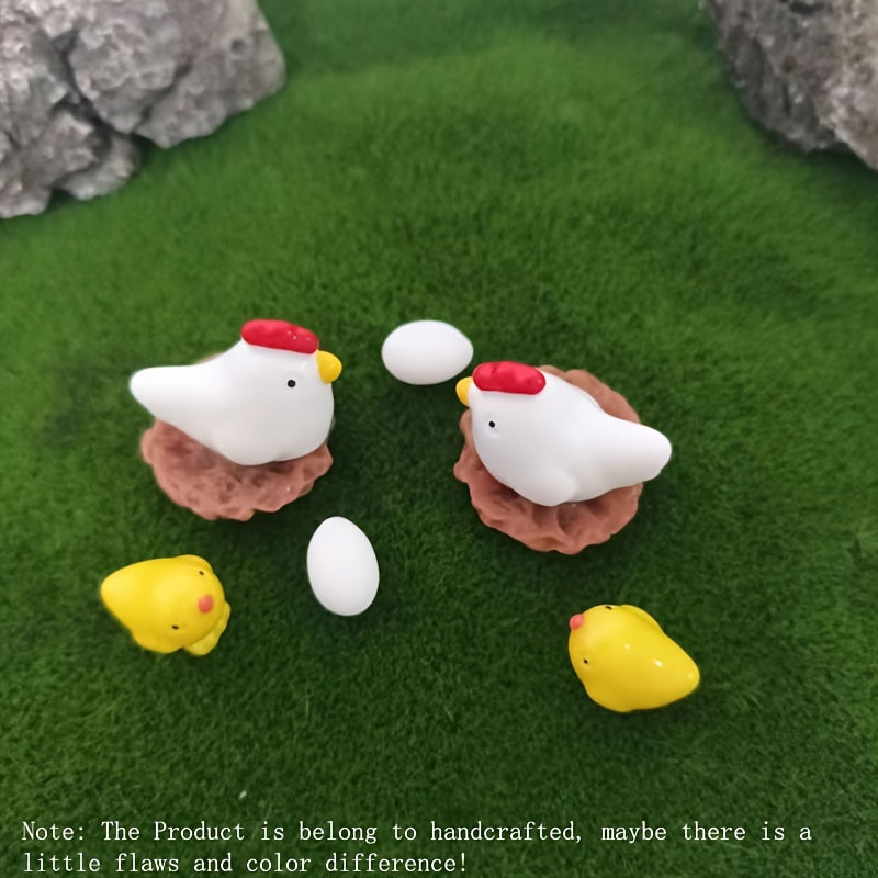 8 piezas de juego de familia de pollo mini de resina - Accesorios para jardín de hadas para patio, césped y escritorio, kit de regalo DIY perfecto, decoración de pollo