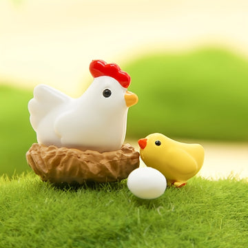 8 piezas de juego de familia de pollo mini de resina - Accesorios para jardín de hadas para patio, césped y escritorio, kit de regalo DIY perfecto, decoración de pollo