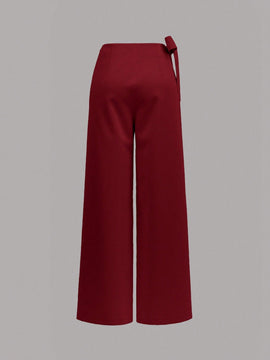 Prive pantalones anchos de cintura alta de apariencia de lino caqui para mujer