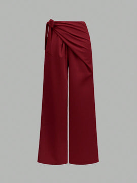 Prive pantalones anchos de cintura alta de apariencia de lino caqui para mujer