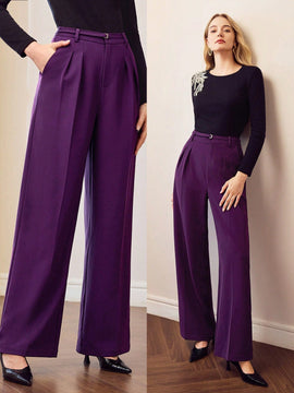 Motf premium pantalones de pierna ancha con pliegues plegados, bolsillos inclinados, cinturon