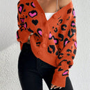 Essnce cardigan de manga larga con hombros caidos y estampado de leopardo para mujer, otono/invierno