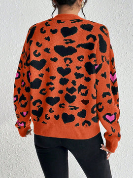 Essnce cardigan de manga larga con hombros caidos y estampado de leopardo para mujer, otono/invierno