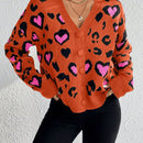 Essnce cardigan de manga larga con hombros caidos y estampado de leopardo para mujer, otono/invierno