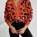 Essnce cardigan de manga larga con hombros caidos y estampado de leopardo para mujer, otono/invierno