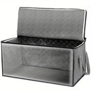 Cajas de almacenamiento plegables de gran capacidad de 54L, gris, rectangulares, estilo contemporáneo, tela duradera, ventana transparente, asas resistentes, multiusos para armario, dormitorio, organización del hogar, ropa, ropa de cama, almohadas, peluc