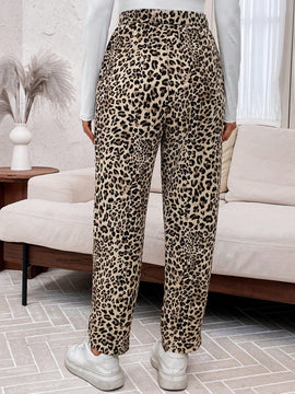 Emery rose pantalones acampanados y sueltos con bolsillos y estampado de leopardo para mujer