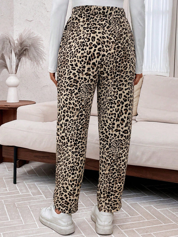 Emery rose pantalones acampanados y sueltos con bolsillos y estampado de leopardo para mujer