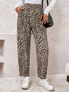 Emery rose pantalones acampanados y sueltos con bolsillos y estampado de leopardo para mujer