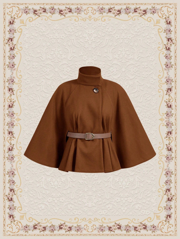 Vintamour abrigo capa elegante con cuello de pie de unicolor para mujer, para otono/invierno