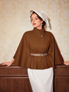 Vintamour abrigo capa elegante con cuello de pie de unicolor para mujer, para otono/invierno