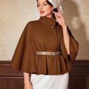 Vintamour abrigo capa elegante con cuello de pie de unicolor para mujer, para otono/invierno