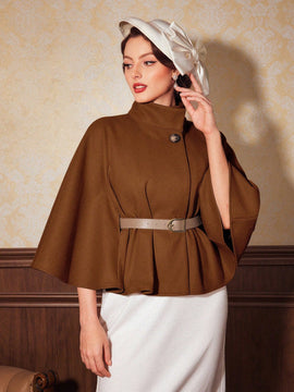 Vintamour abrigo capa elegante con cuello de pie de unicolor para mujer, para otono/invierno