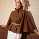 Vintamour abrigo capa elegante con cuello de pie de unicolor para mujer, para otono/invierno