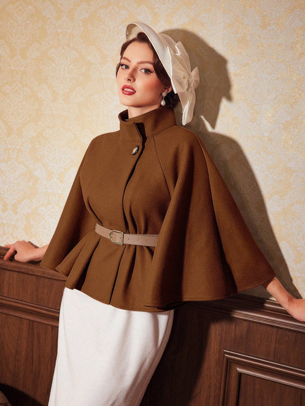 Vintamour abrigo capa elegante con cuello de pie de unicolor para mujer, para otono/invierno